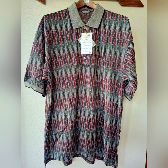 NWT Descente International Permalok Golf Polo Diamond Pattern Mens Size XL - Picture 1 of 7